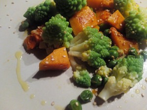 brocoli con calabaza y guisantes sin gluten