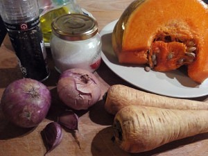 Ingredientes de la crema de calabaza y chirivía